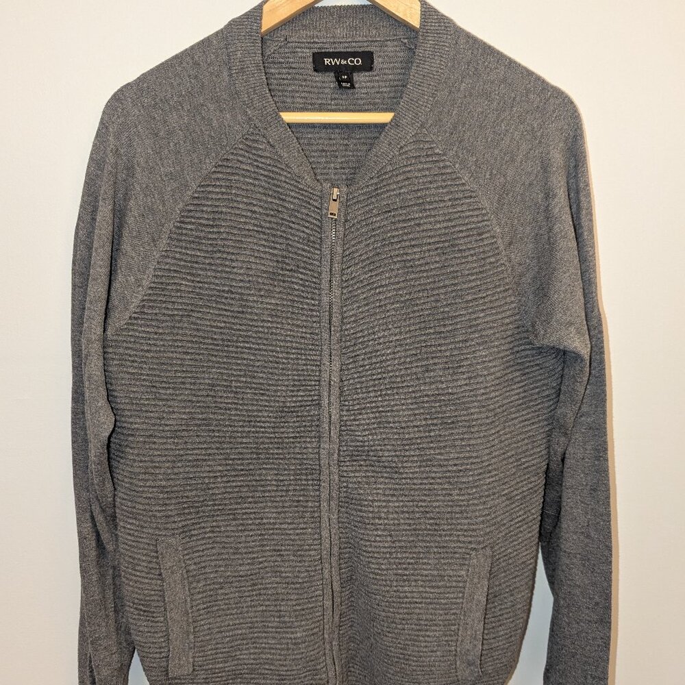 Men's RW & Co. Grey Ribbed Zip-Up Sweater